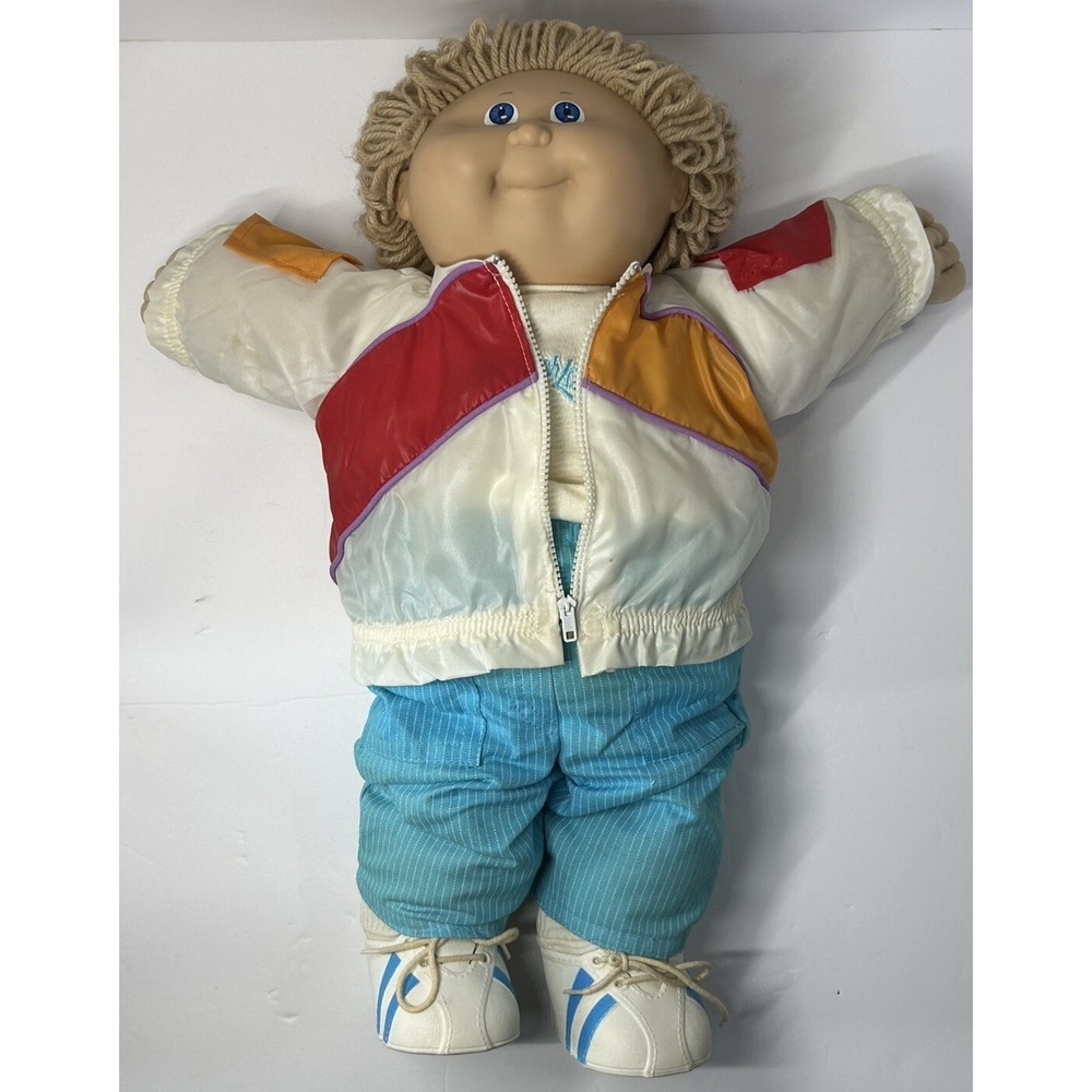 Cabbage Patch Kid Blonde Hair Blue Eyes Boy Windbreaker Jeans Shoes Rare Outfit‎